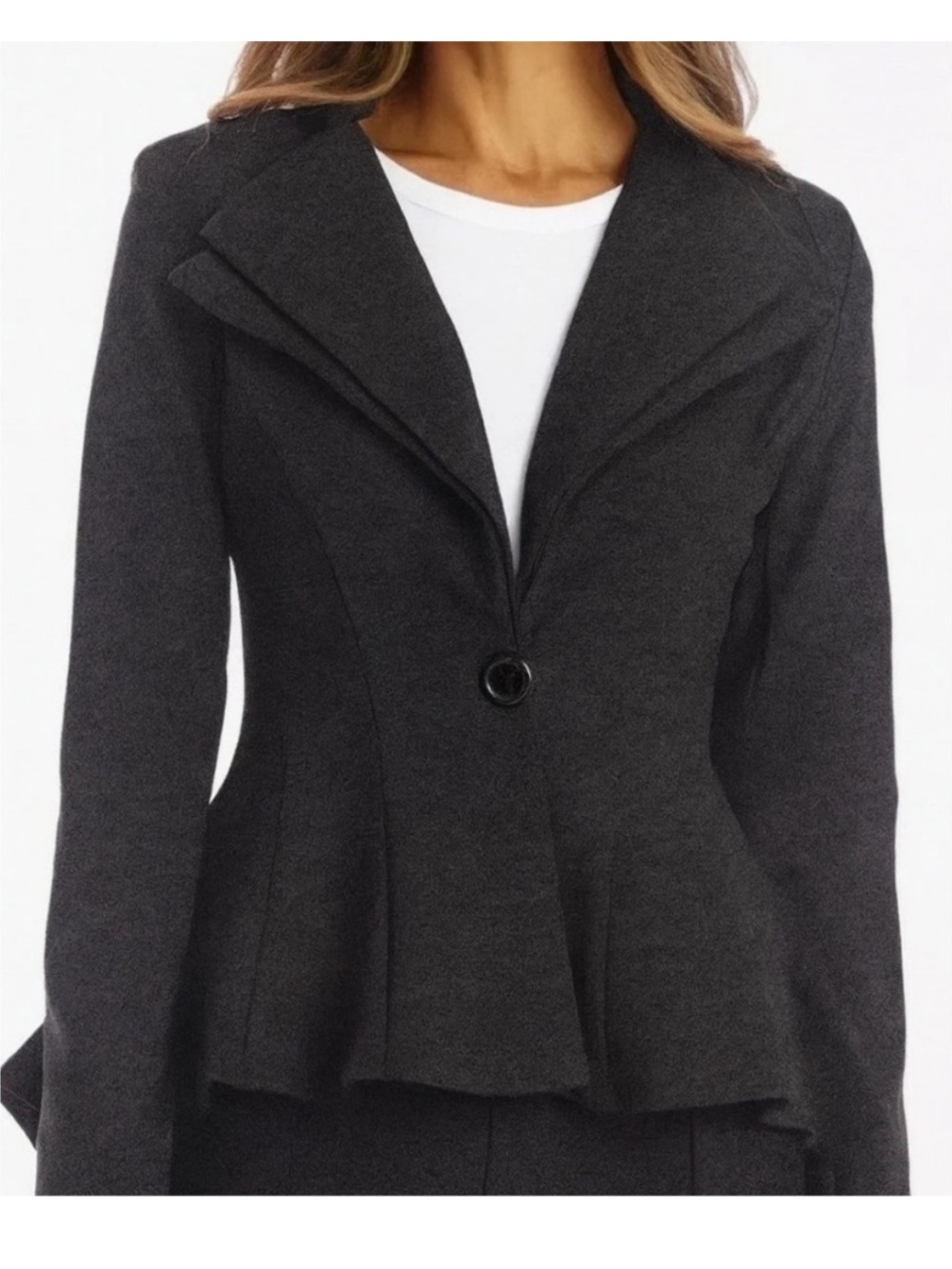 Hybrid Lord & Taylor Gray Double Lapel Peplum Ponte Office Blazer Jacket M NWT